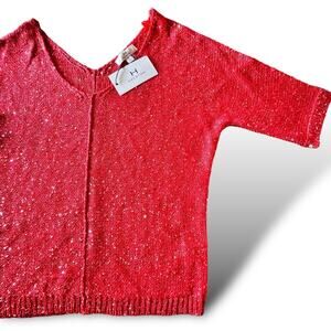 H by Halston Red Sequin Top Silver Medium